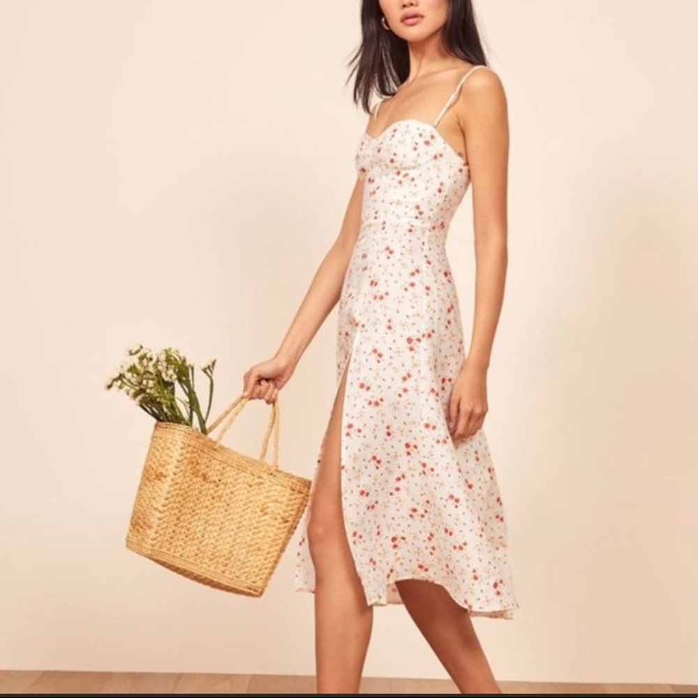 Reformation Nebraska Veronica Floral Cream Midi Dress Size 12